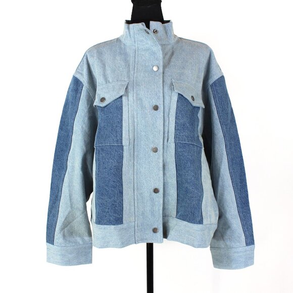 Set Active Two Tone Panel Detail Classic Mid Wash Blue Denim Trucker Jacket XL - Picture 1 of 7